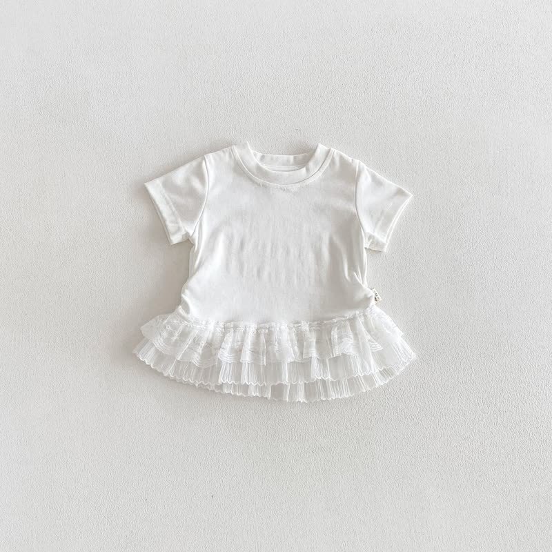 Baby Girl Lace Spliced T-Shirt - White - 3-4T - image 2