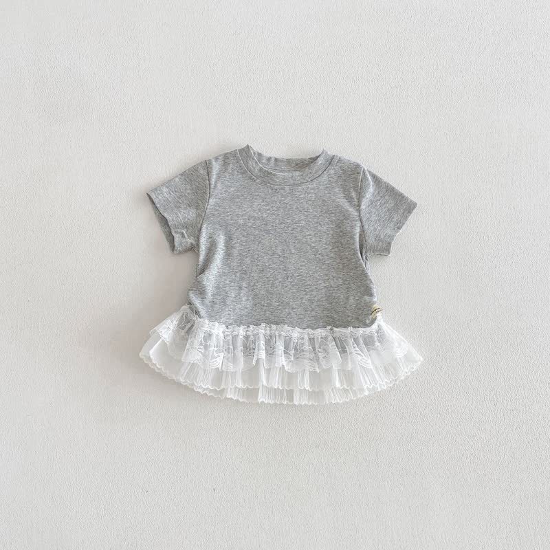 Baby Girl Lace Spliced T-Shirt - Gray - 3-4T - image 3