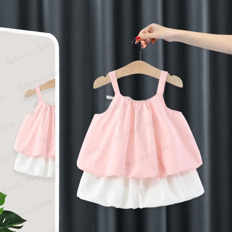 Baby Girls Pink Flower Cotton Tank Top and Shorts Set - image 2