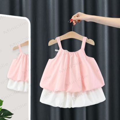 Baby Girls Pink Flower Cotton Tank Top and Shorts Set - image 2