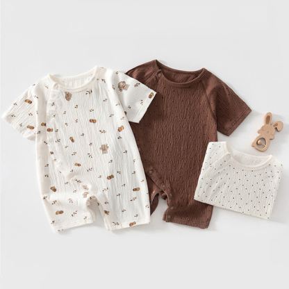 Baby Dot/Bear Front Placket Button Romper - image 1