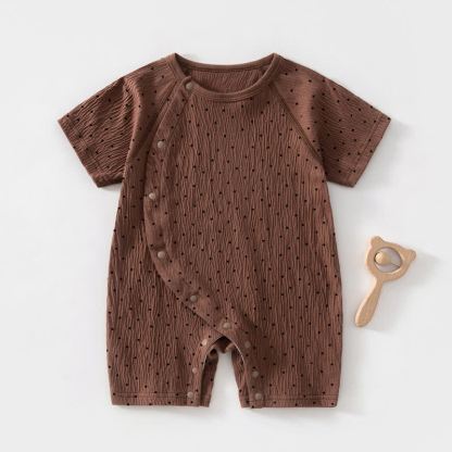 Baby Dot/Bear Front Placket Button Romper - Brown Dot - 18-24M - image 2