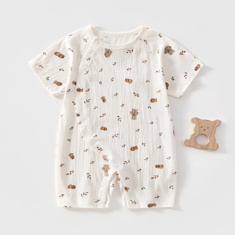 Baby Dot/Bear Front Placket Button Romper - White Bear - 18-24M - image 4