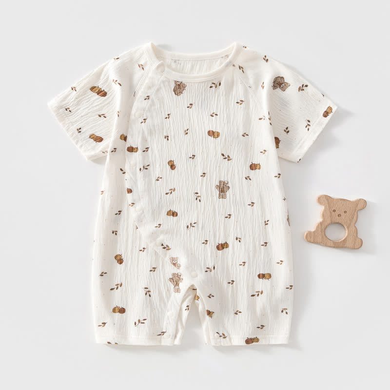 Baby Dot/Bear Front Placket Button Romper - White Bear - 18-24M - image 4