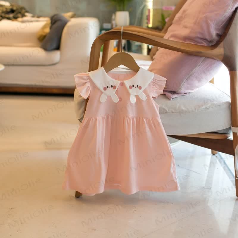 Toddler Girls Pink Cotton Rabbit Print Dress - image 1