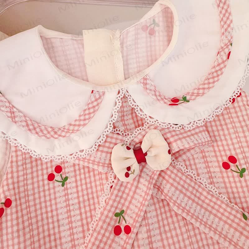 Baby Toddler Girls Cotton Bows Gingham Cherry Print Sleeveless Dress  - image 4