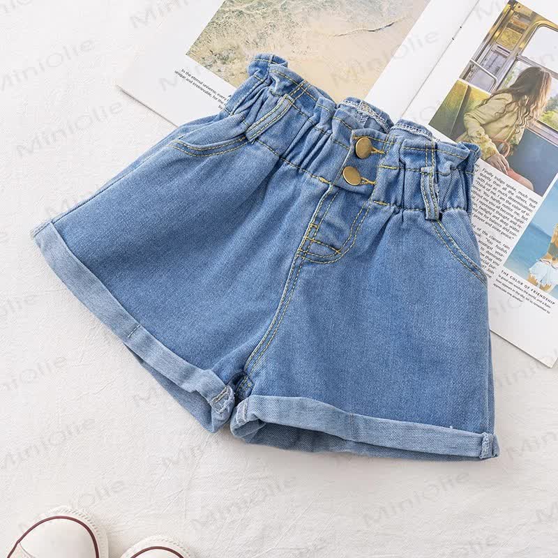 Toddler Kid Girls Cotton Solid Color Denim Shorts - Blue - 12-13T - image 2