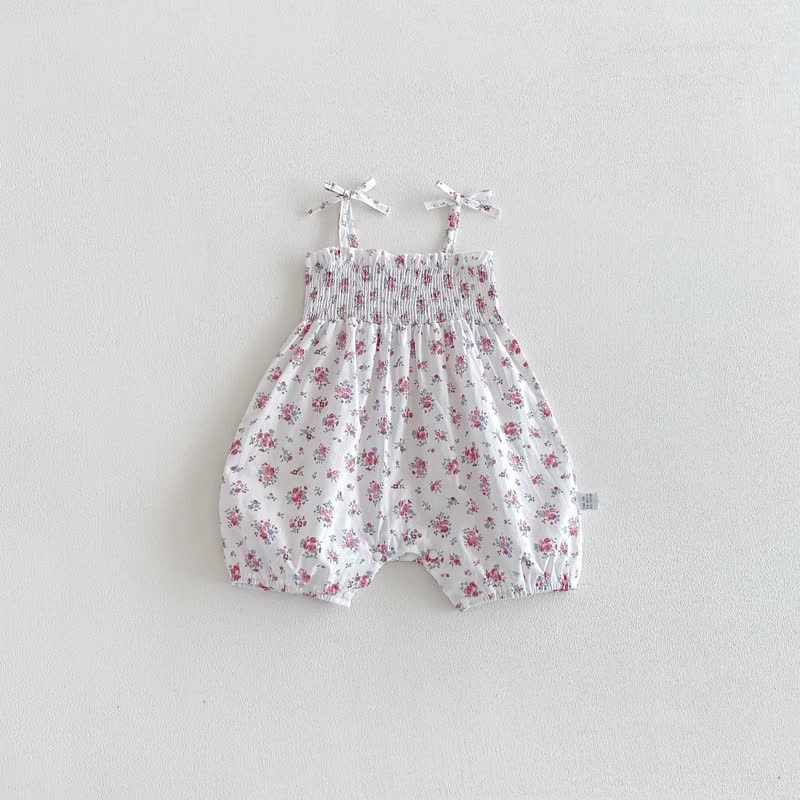 Baby Solid Color/Floral Strap Romper - White - 18-24M - image 3
