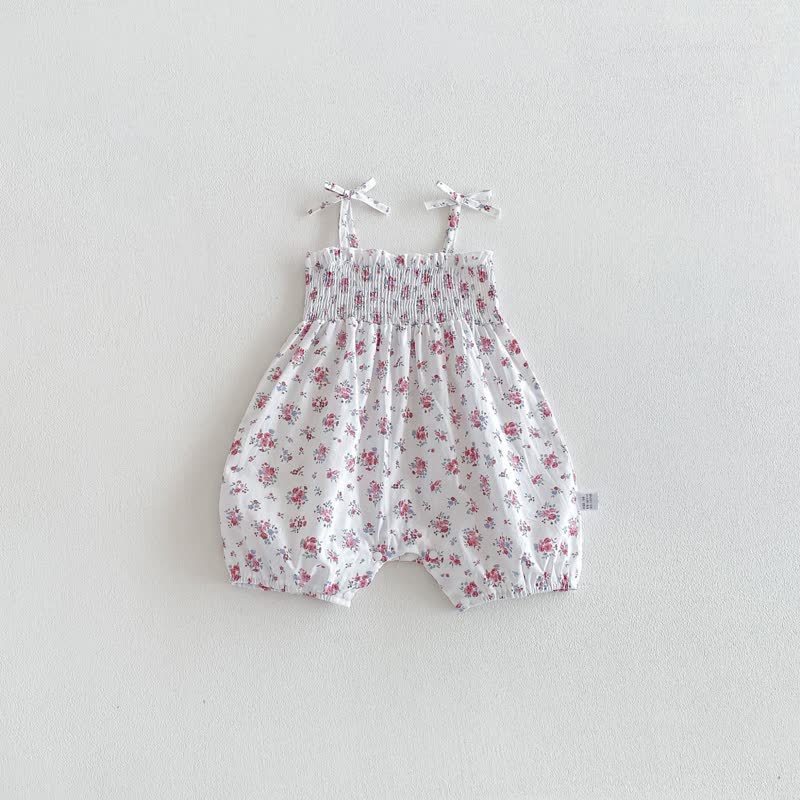 Baby Solid Color/Floral Strap Romper - White - 18-24M - image 3