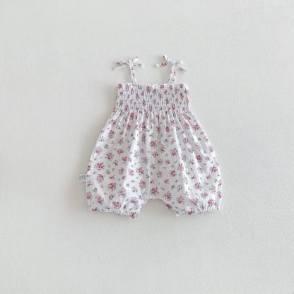 Baby Solid Color/Floral Strap Romper - image 5