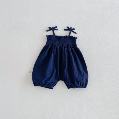 Baby Solid Color/Floral Strap Romper - image 4