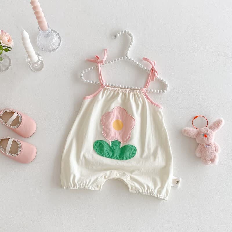 Baby Girl Flower/Rabbit Strap Romper - Beige Flower - 18-24M - image 2