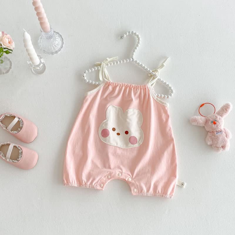 Baby Girl Flower/Rabbit Strap Romper - Pink Rabbit - 18-24M - image 3