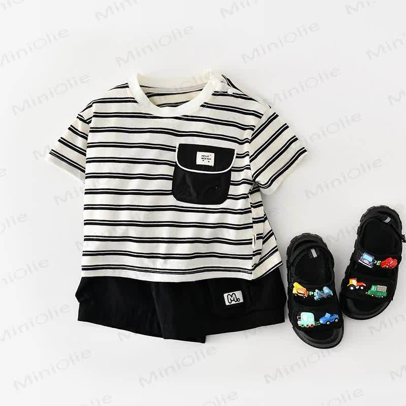 Baby Toddler Boys Cotton Striped Top or Solid Black Shorts - image 2