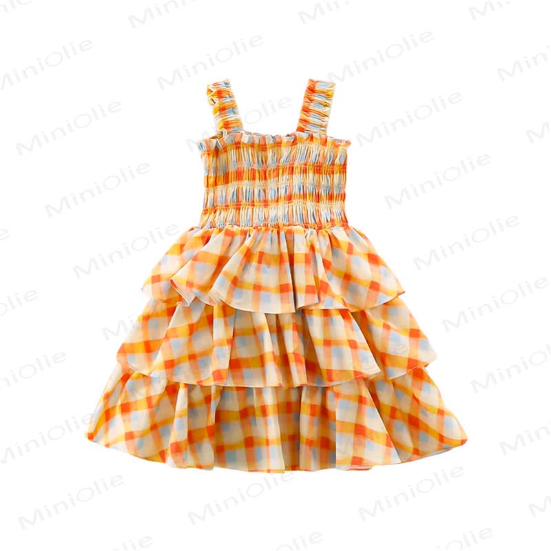 Toddler Girls Cotton Orange Gingham Sleeveless Dress - image 3