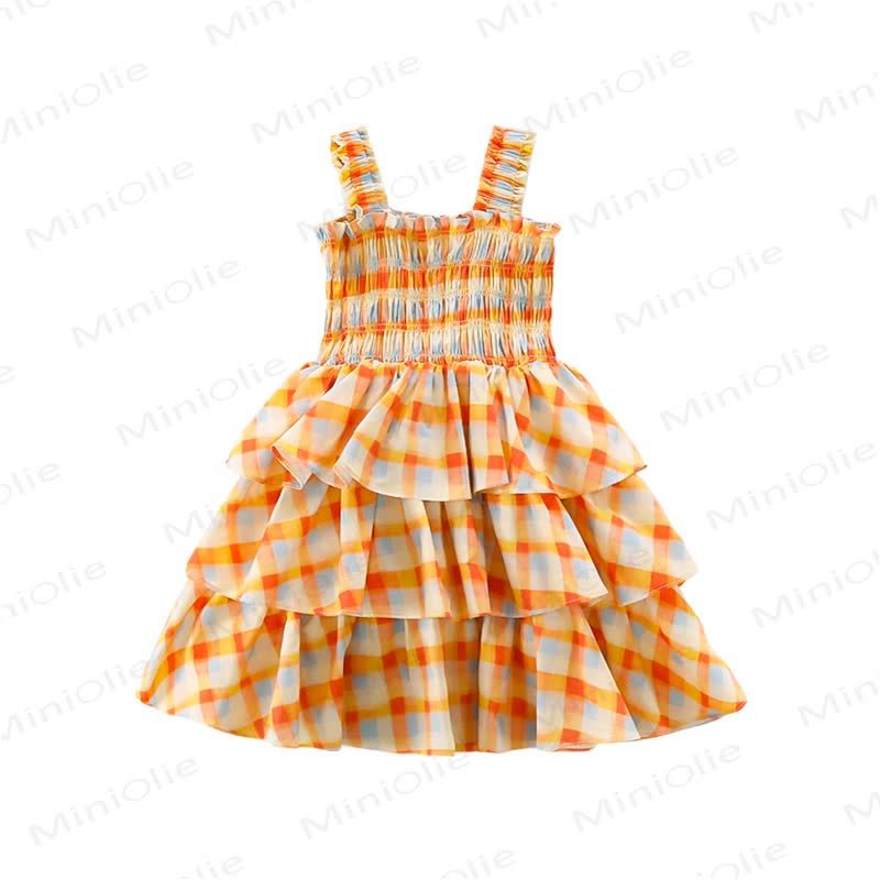 Toddler Girls Cotton Orange Gingham Sleeveless Dress - image 3