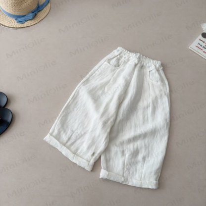 Toddler Kid Linen Solid Color Pants - White - 16-17T - image 2