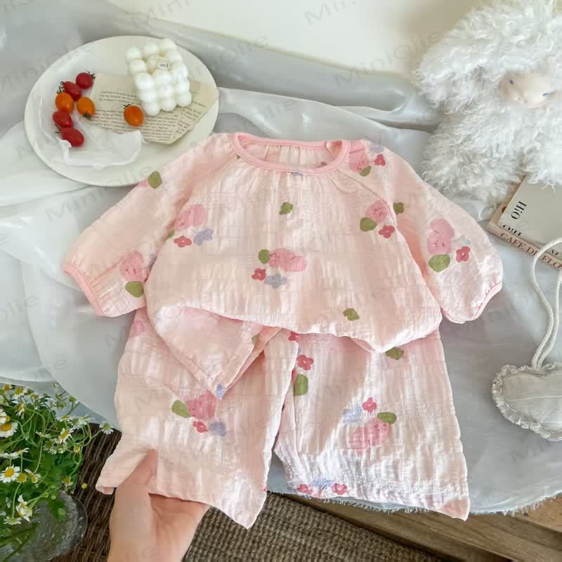 Toddler Kid Girls Pink Floral Print Top and Pants Set - Pink - 10-11T - image 1
