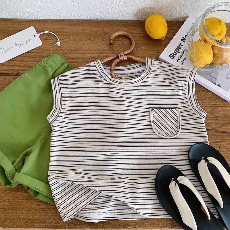 Toddler Boy Striped Pocket Tank Top - White - 6-7T - image 2