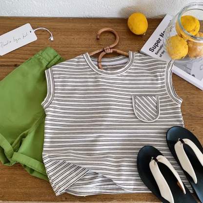 Toddler Boy Striped Pocket Tank Top - White - 6-7T - image 2