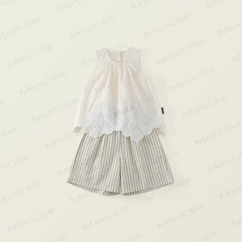 Toddler Girls Lace Floral Tank Top and Striped Pants Set - White - 8-9T - image 2
