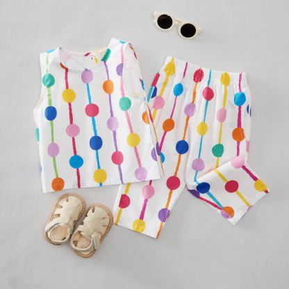 Baby Colorful Polka Dot Stripes 2-Piece Sleeveless Set - image 3