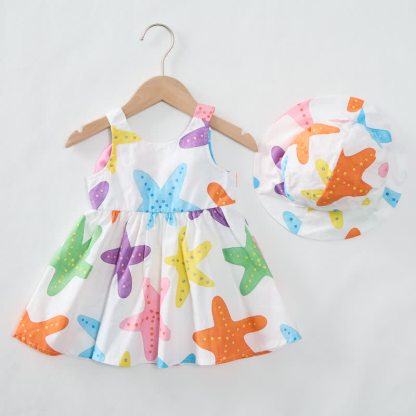 Baby Girl Colorful Starfish Bow Dress with Hat - image 2