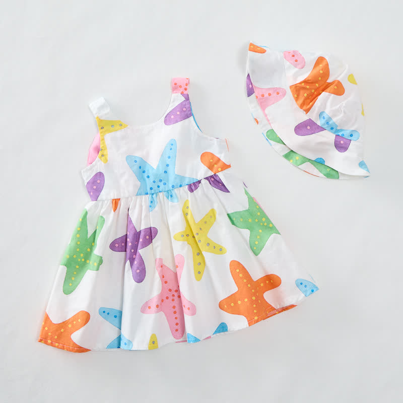 Baby Girl Colorful Starfish Bow Dress with Hat - image 4