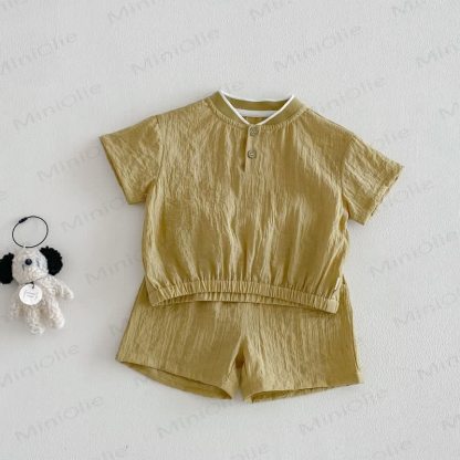 Baby Breathable Solid Color Tee and Shorts Set - Green - 3-4T - image 2