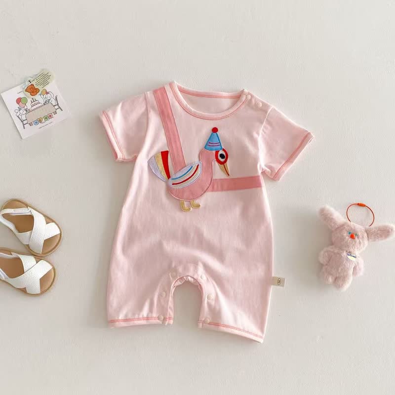 Baby Animal Short-sleeve Romper - Pink Woodpecker - 18-24M - image 2