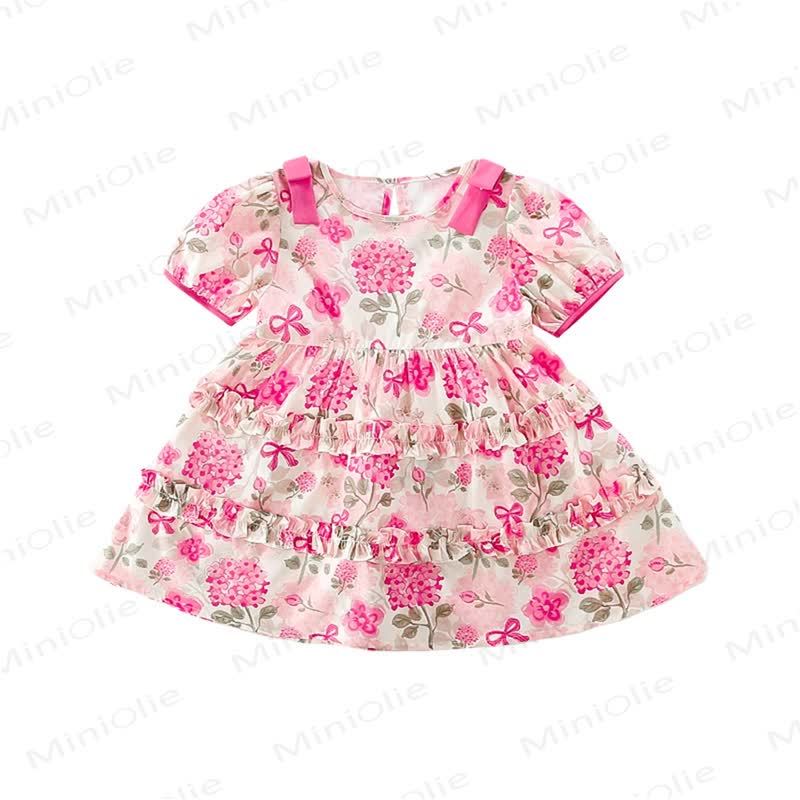 Toddler Girls Cotton Pink Floral Puff Sleeves Dress - image 3