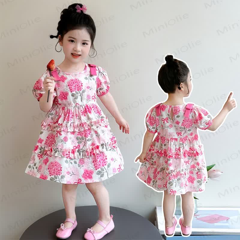 Toddler Girls Cotton Pink Floral Puff Sleeves Dress - image 1