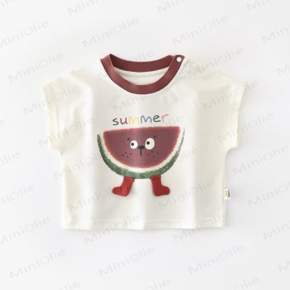 Baby Toddler Watermelon Print Cotton Tank Top or Plaid Shorts - White - 4-5T - image 2