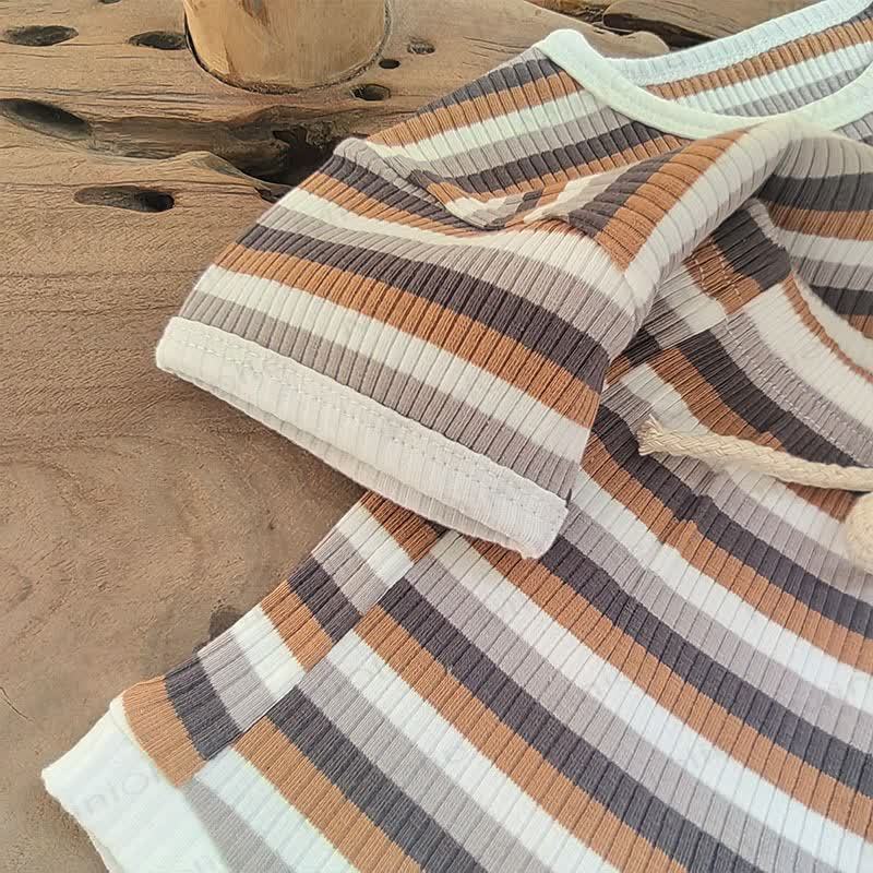 Baby Cotton Ribbed Striped Top and Shorts Set - image 8