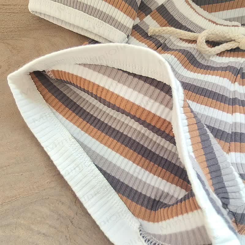Baby Cotton Ribbed Striped Top and Shorts Set - image 10