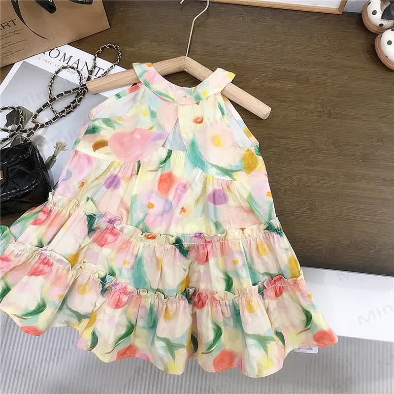 Toddler Girls Floral Cotton Sleeveless Dress - Beige - 8-9T - image 1