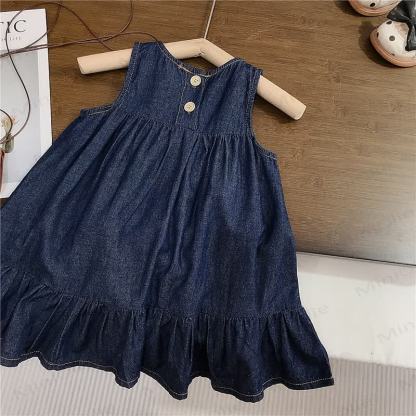 Toddler Girls Cotton Denim Butterfly Print Sleeveless Dress - image 2