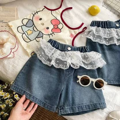 Baby Toddler Girls Floral Lace Denim Shorts - image 1