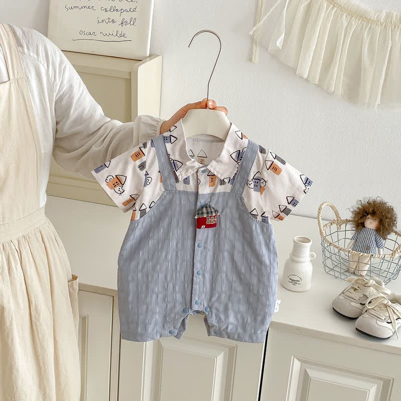 Baby Boy Hiding Cat Print Romper - Blue - 18-24M - image 1