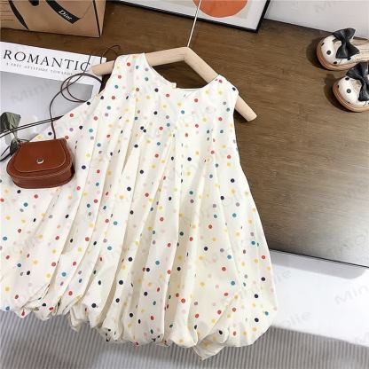 Toddler Girls Cotton Polka Dot Sleeveless Dress - White - 8-9T - image 1
