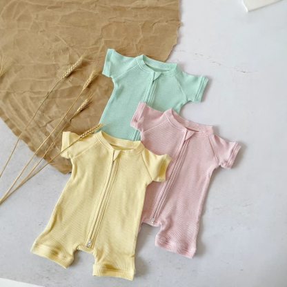 Baby Solid Color Zip Front Romper - image 1