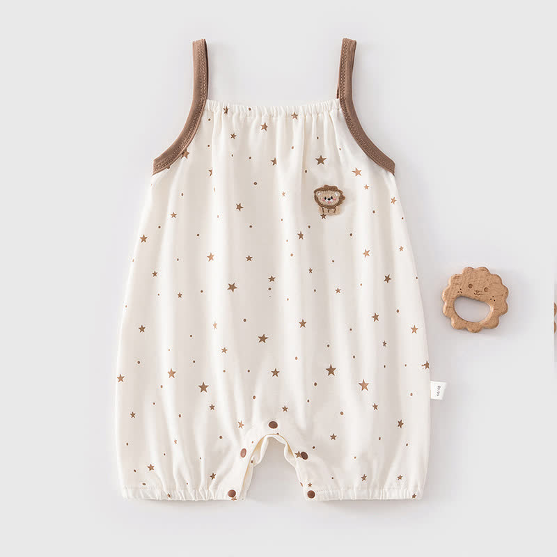 Baby White/Brown Print Straps Romper - White Star - 2-3T - image 3