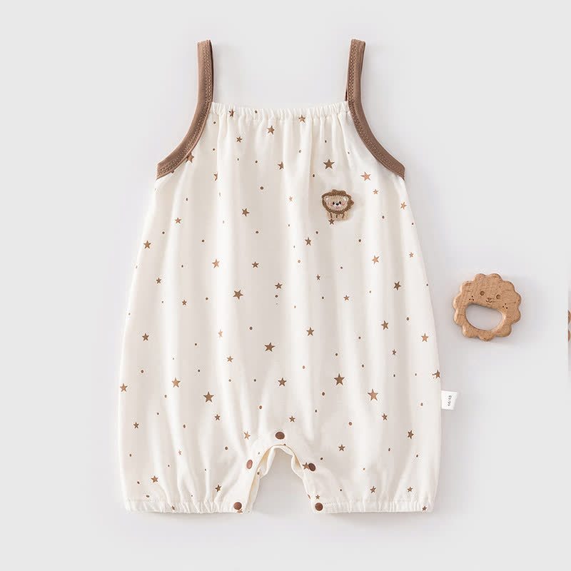 Baby White/Brown Print Straps Romper - White Star - 2-3T - image 3