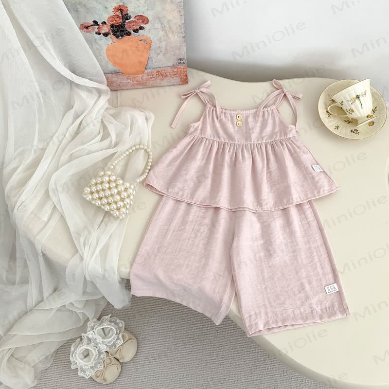 Baby Toddler Girls Bows Solid Color Tank Top and Pants Set - Pink - 4-5T - image 2