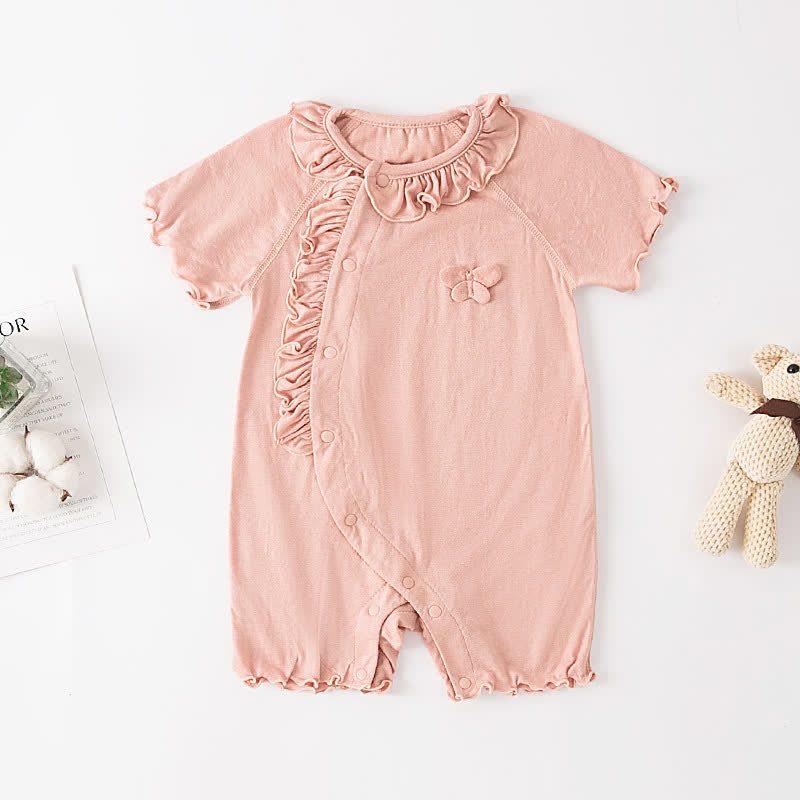 Baby Solid Color Butterfly Ruffle Trim Romper - Pink - 18-24M - image 1