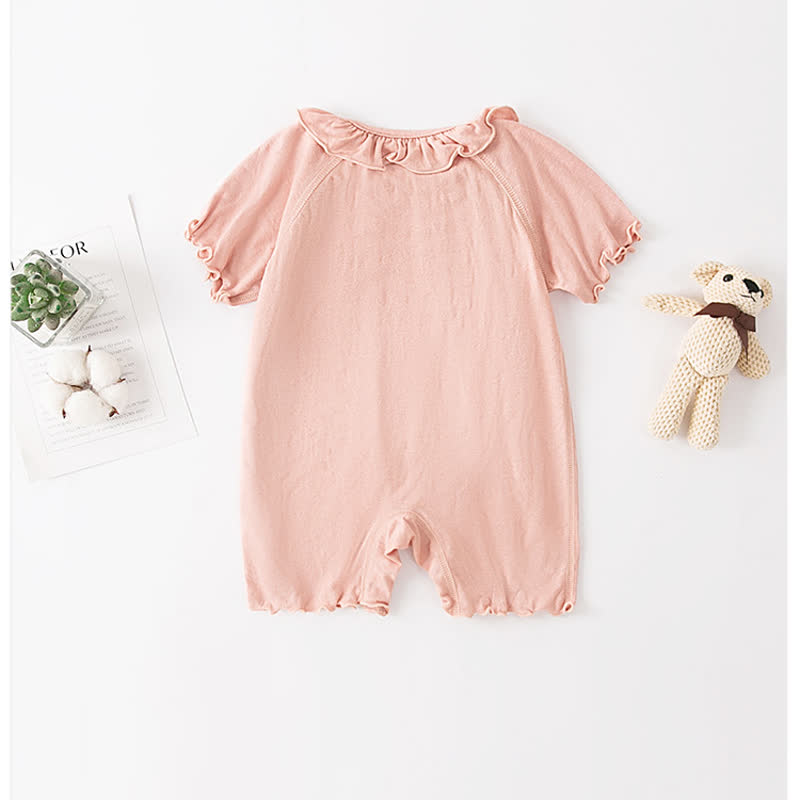 Baby Solid Color Butterfly Ruffle Trim Romper - image 3