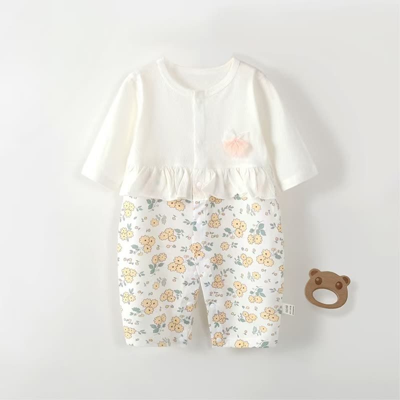 Baby Floral/Rabbit Ruffle Romper - White Flower - 12-18M - image 2