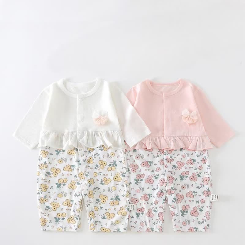 Baby Floral/Rabbit Ruffle Romper - image 1