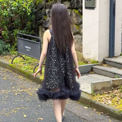 Toddler Kid Girls Black Sequin Tulle Polka Dot Sleeveless Dress - image 2