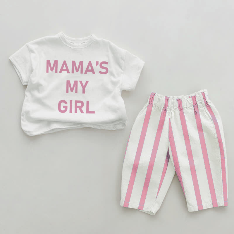 MAMA'S MY GIRL Baby Pink Vertical Striped 2-piece Set - White&Pink - 2-3T - image 1